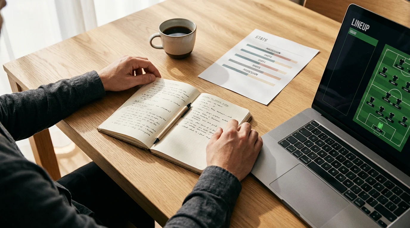 Persona analizando estadísticas de fútbol antes de realizar una apuesta deportiva