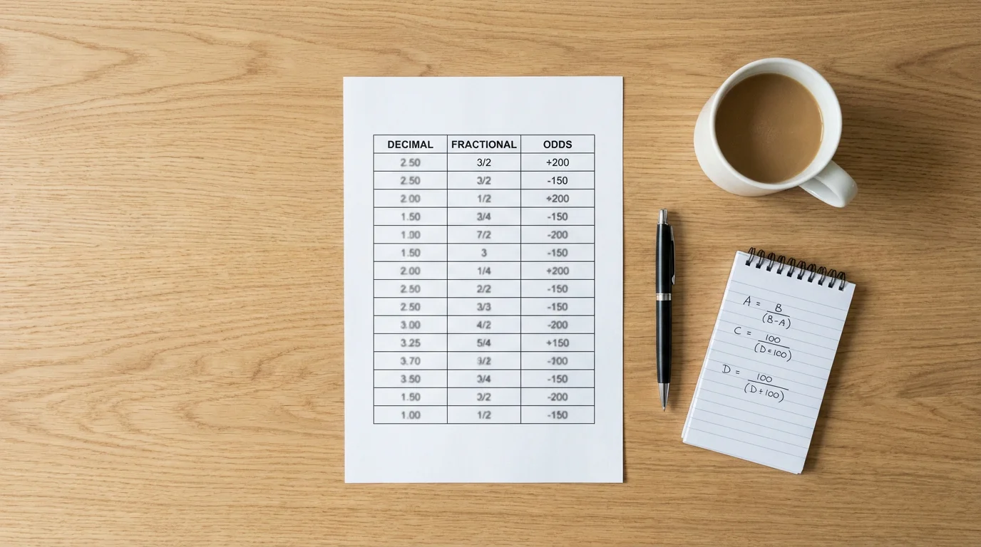 Documento con tablas de cuotas decimales fraccionarias y americanas sobre un escritorio